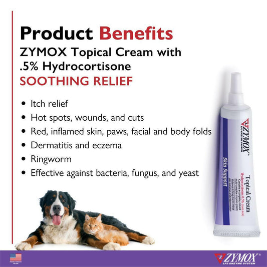 Zymox Topical Cream 0.5% Hydrocortisone Tube.