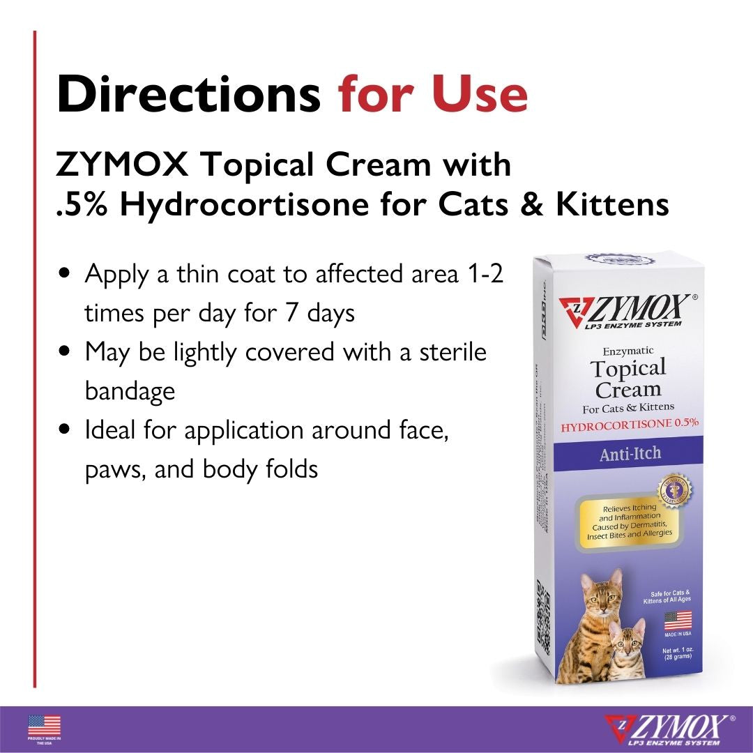 Zymox Enzymatic Topical Cream 0.5% Hydrocortisone for Cats & Kittens ZYMOX