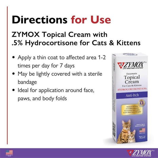 Zymox Enzymatic Topical Cream 0.5% Hydrocortisone for Cats & Kittens.