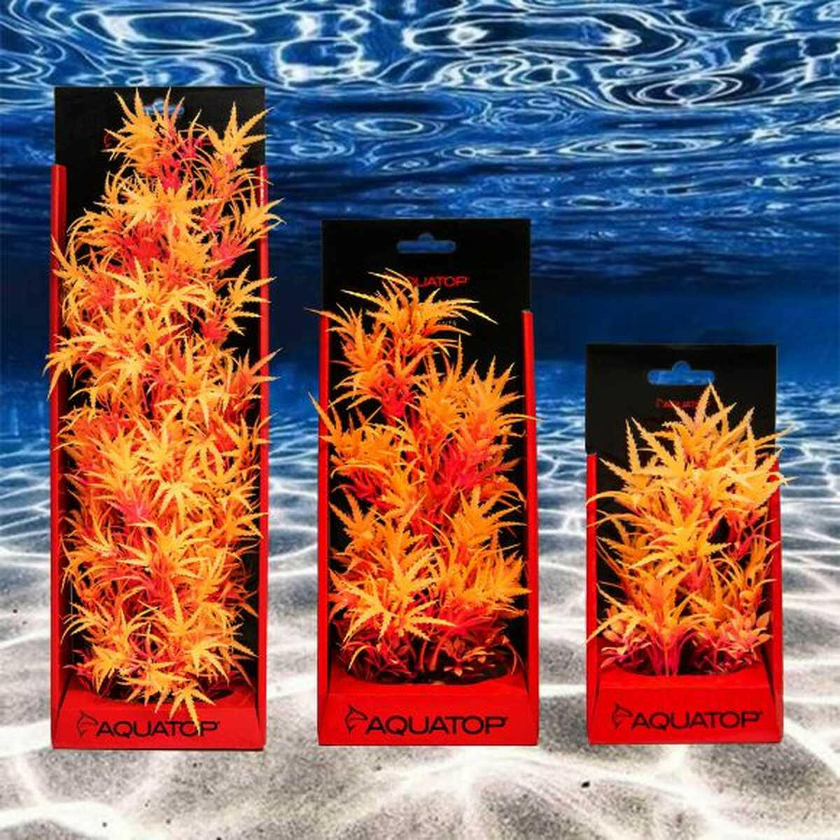 AQUATOP 16" Tangerine Cannabis Plastic Plant with Weighted Base for Aquariums, PD-FCT16 Aquatop