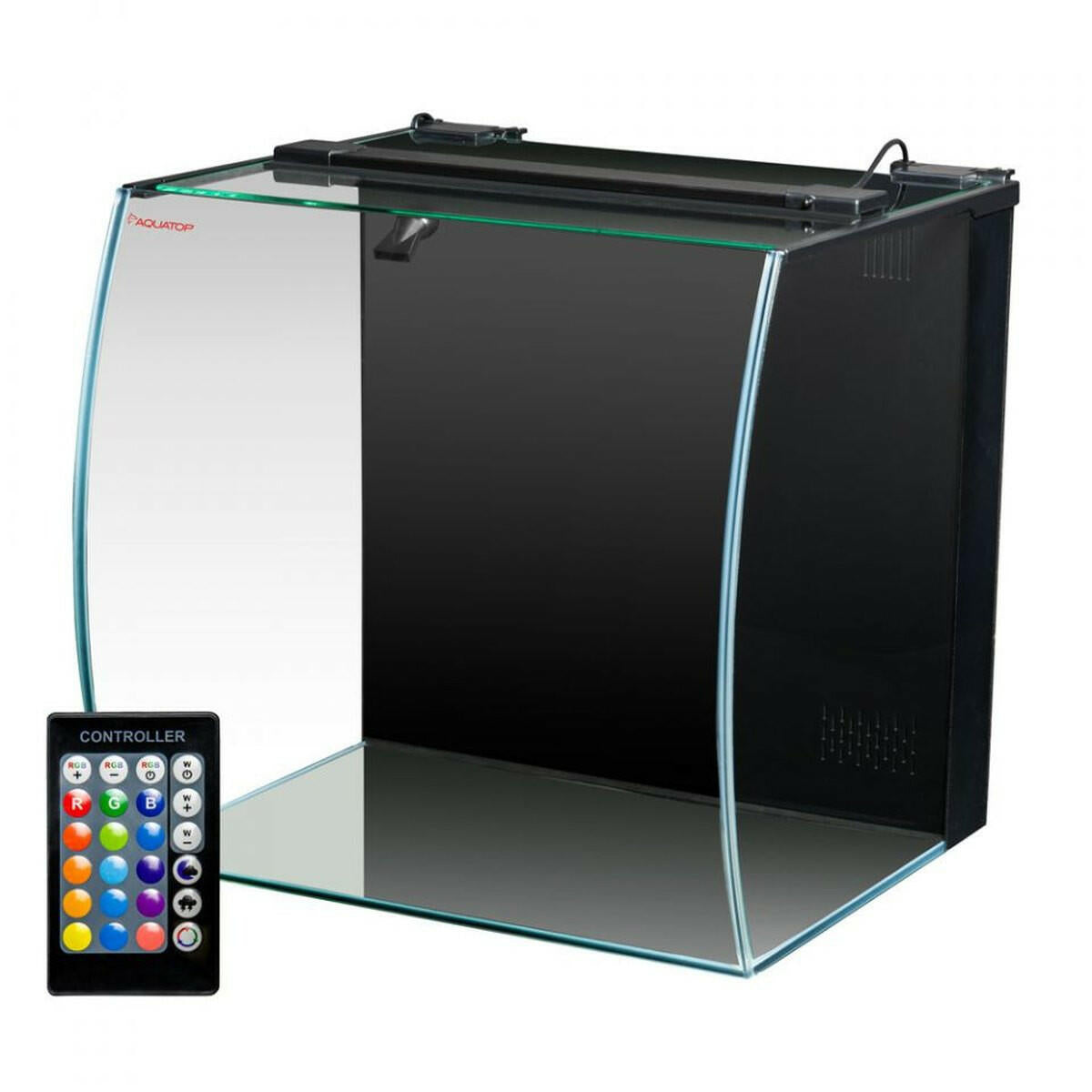AQUATOP 13.5 Gallon Bow Front Glass Aquarium Kit with Filter and LED Lighting - All in One, BFK-13 Aquatop