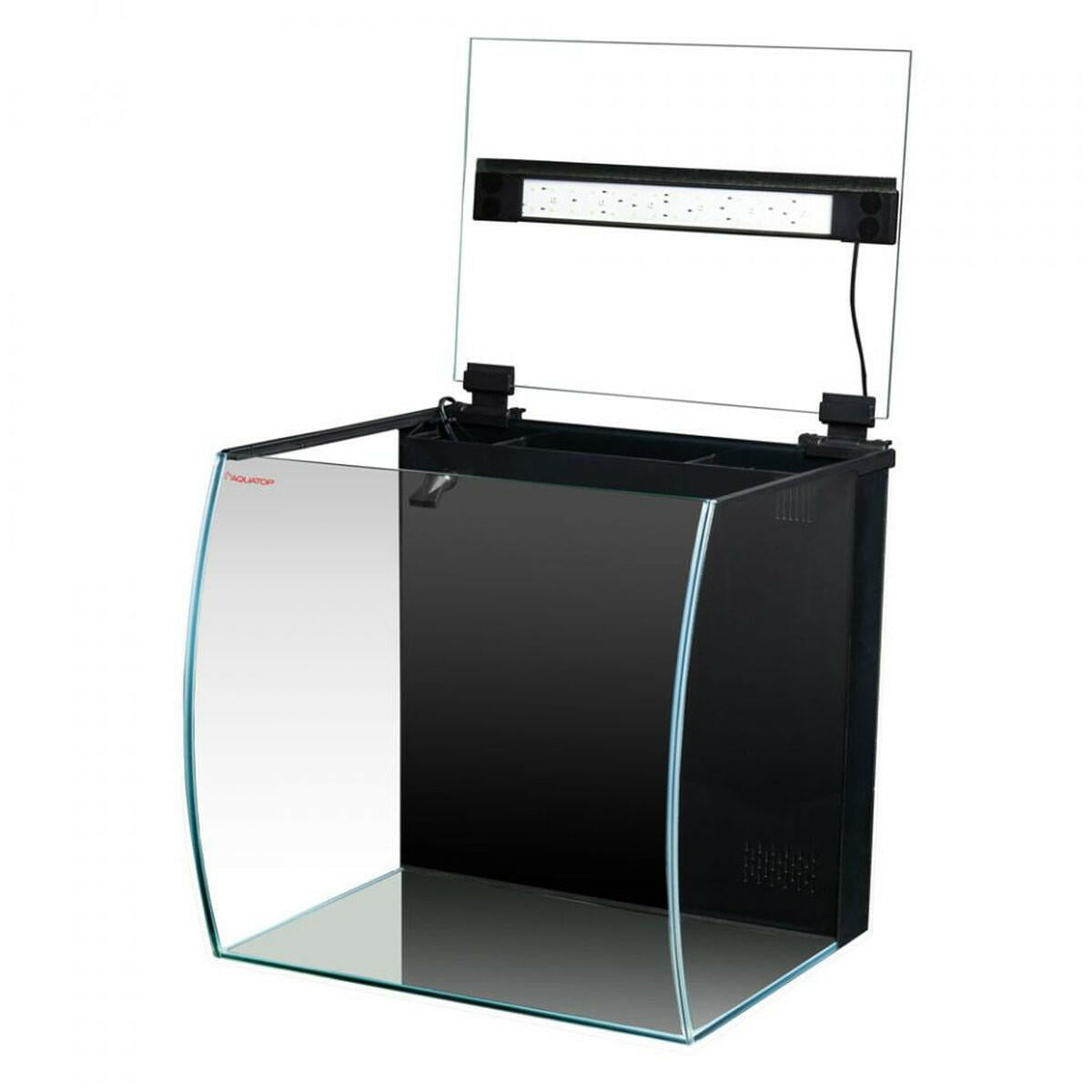AQUATOP 13.5 Gallon Bow Front Glass Aquarium Kit with Filter and LED Lighting - All in One, BFK-13 Aquatop