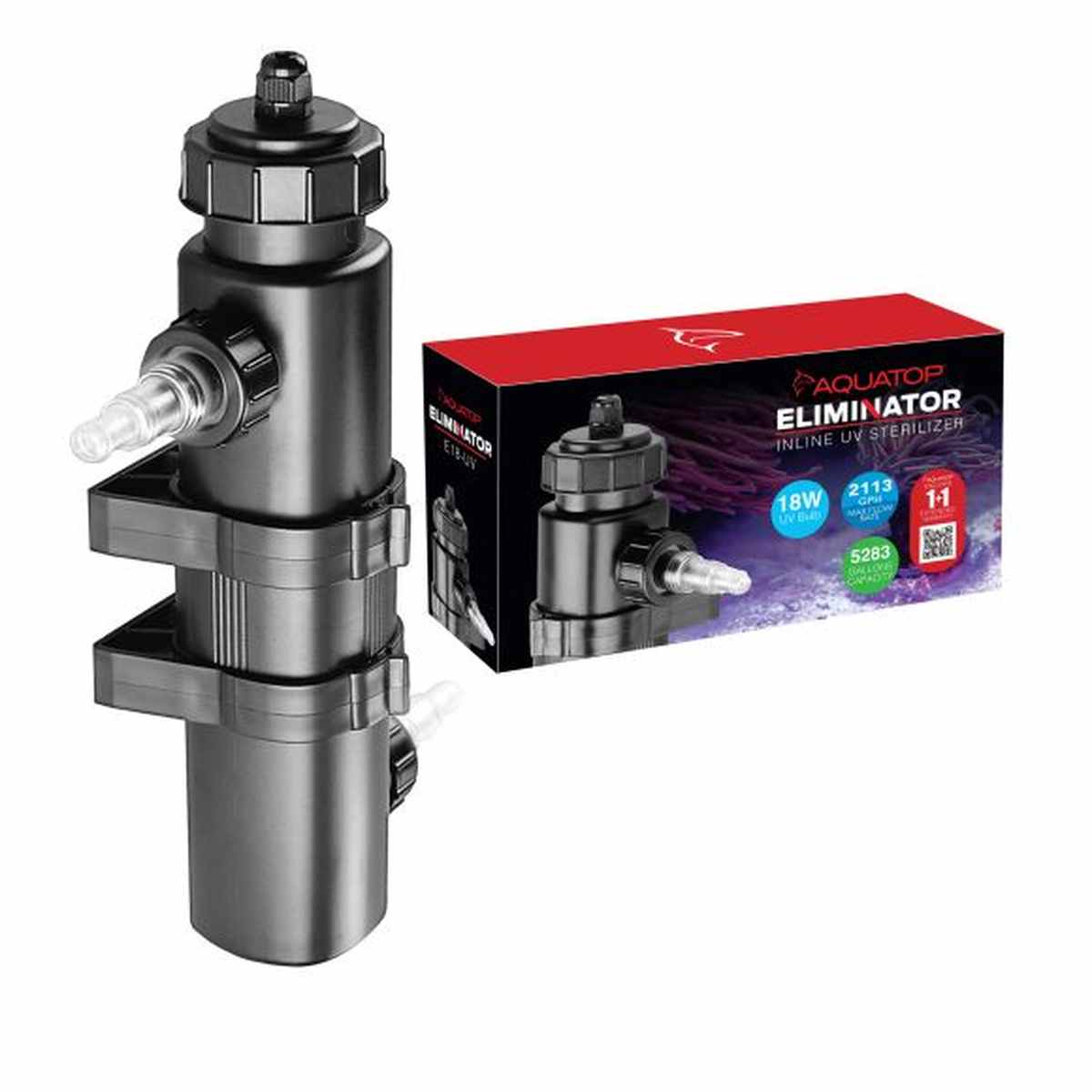 AQUATOP 18W Inline UV for Aquariums - 2113 GPH for Fresh & Saltwater Tanks Up to 300-Gal, E-18 Aquatop