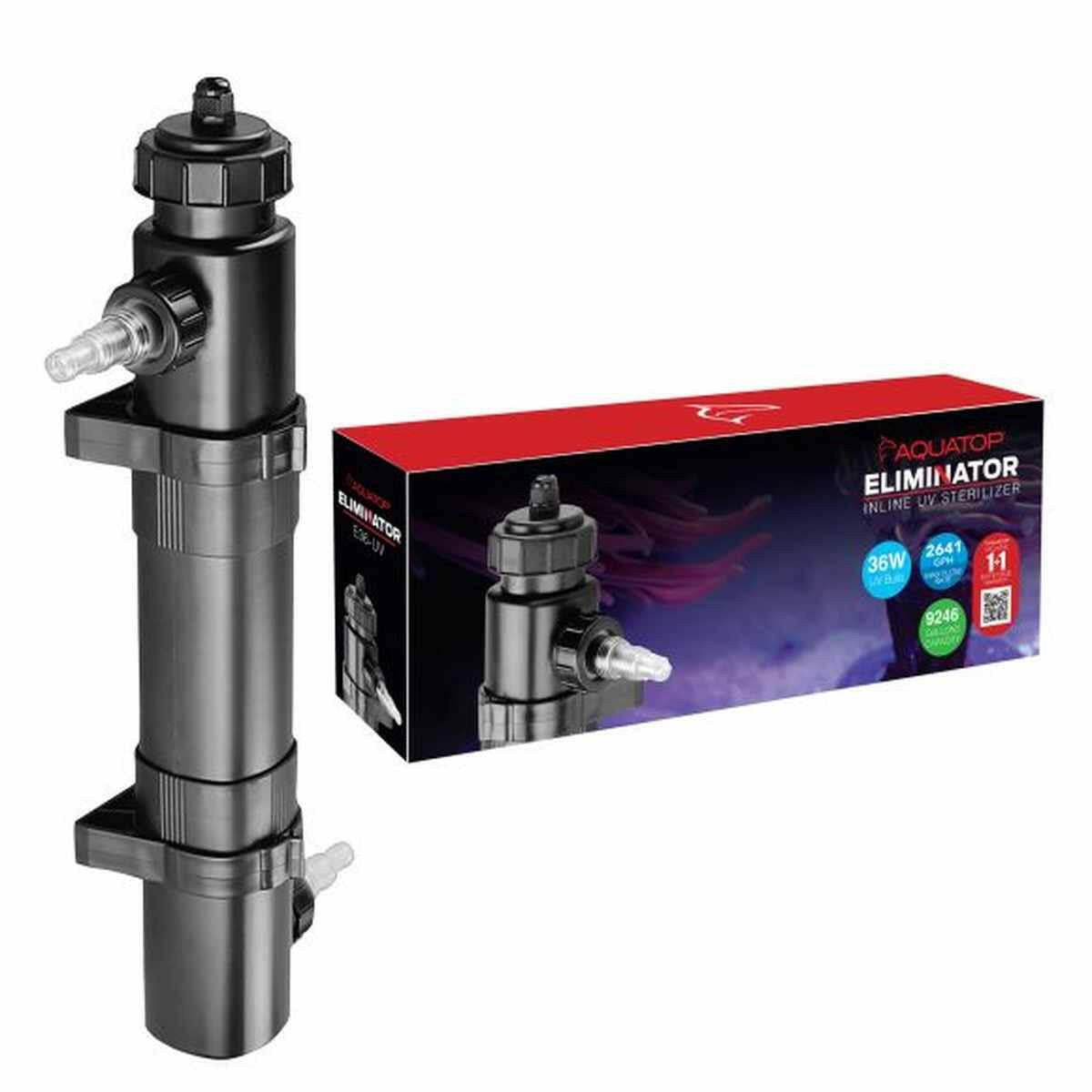 AQUATOP 36W Inline UV for Aquariums - 2641 GPH for Fresh & Saltwater Tanks Up to 500-Gal, E-36 Aquatop