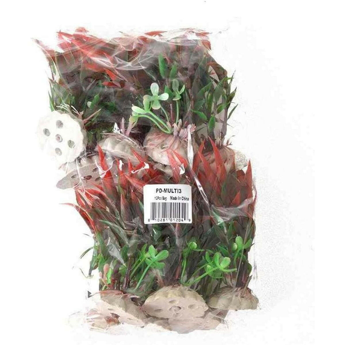 AQUATOP 4" Green/Red Assorted Plastic Plants (12 Pack) with Weighted Bases for Aquariums (PD-MULTI3).