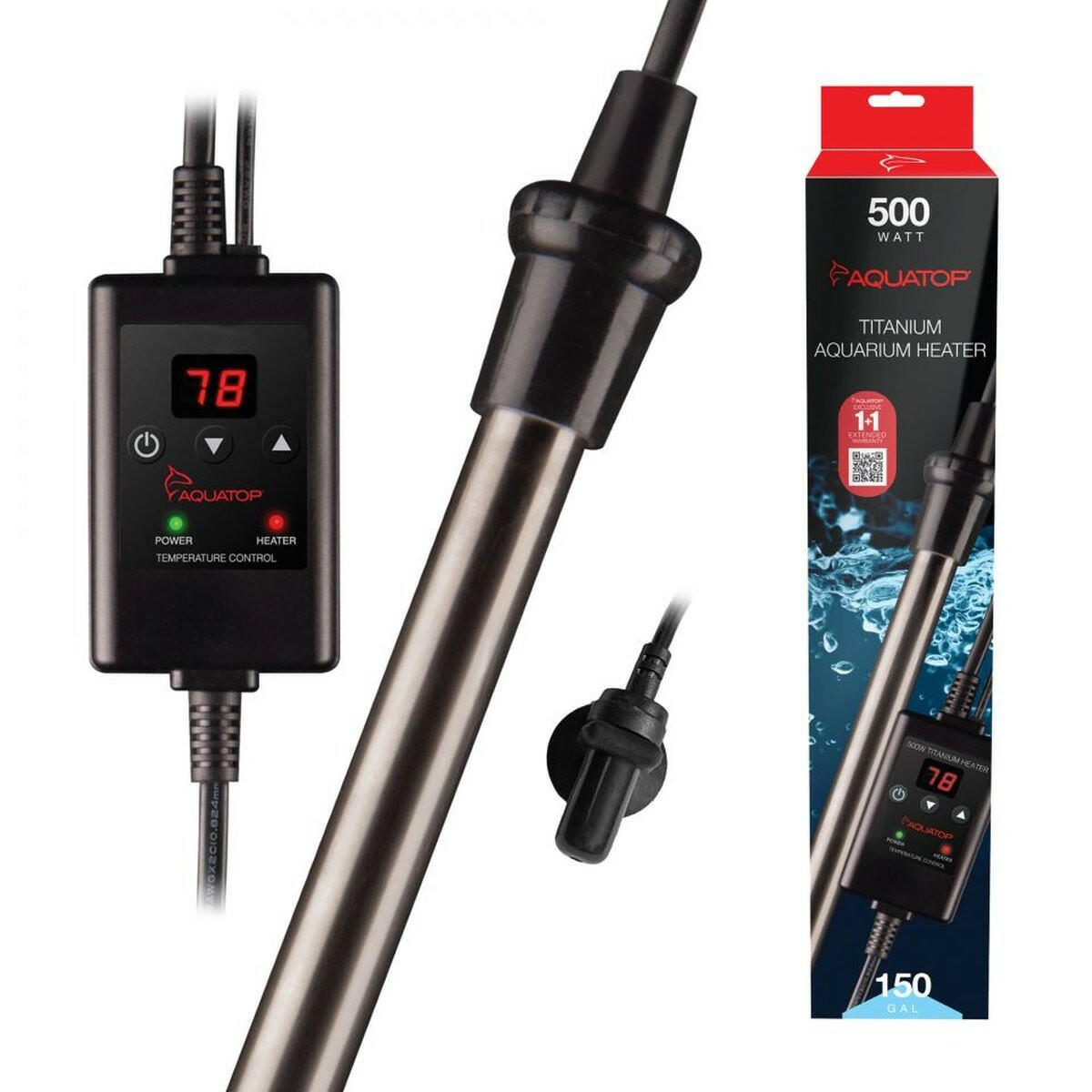 AQUATOP 500W Titanium Heater with Controller for Aquariums up to 150 Gallons (TH-C500