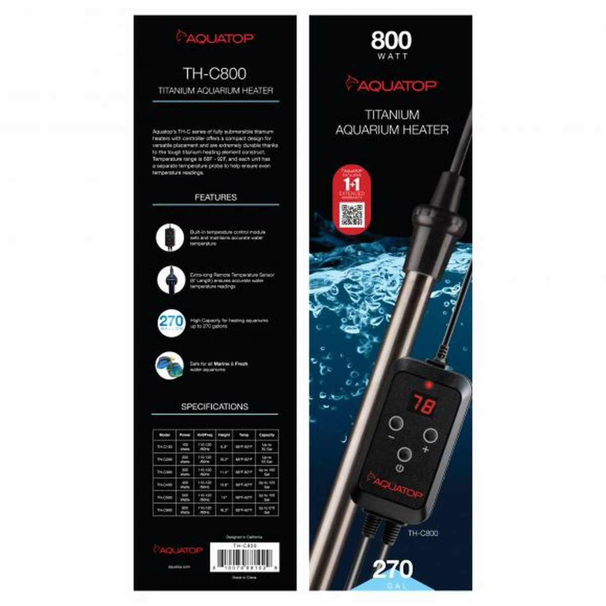 AQUATOP 800W Titanium Heater with Controller for Aquariums up to 270 Gallons TH-C800 Aquatop
