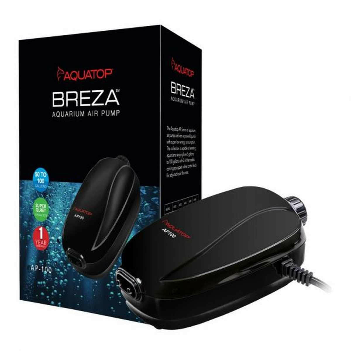 AQUATOP Breza AP-100 Dual Outlet Air Pump - Quiet, Powerful Aeration for Aquariums up to 100 Gal Aquatop