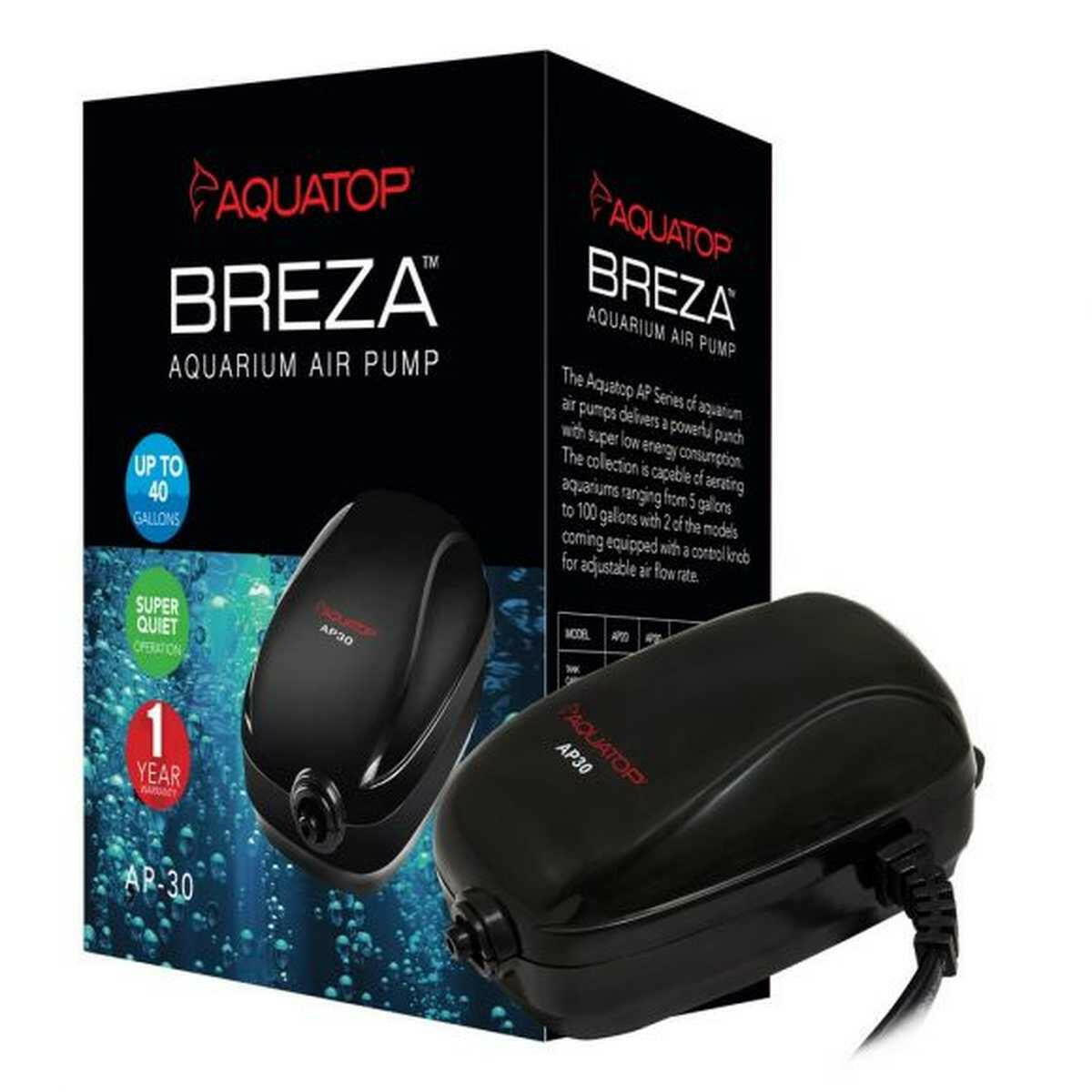 AQUATOP Breza AP-30 Single Outlet Air Pump - Silent Operation for Aquariums up to 40 Gal Aquatop