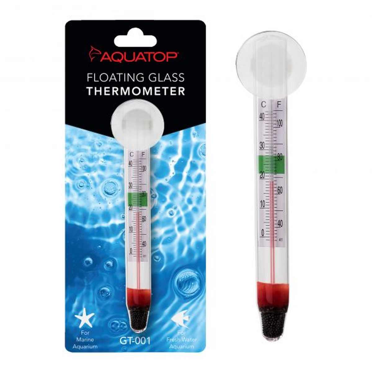 AQUATOP Floating Glass Aquarium Thermometer with Suction Cup Mount - Easy to Read, GT-001 Aquatop