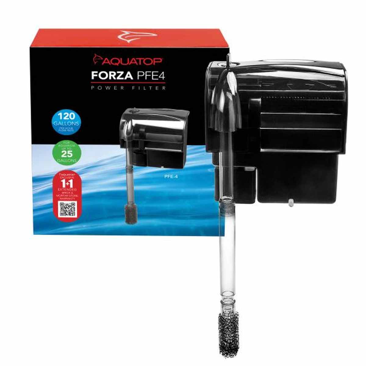 AQUATOP Forza 120 GPH Power Filter for up to 25 Gallon Aquariums, Advanced Filtration Design, PFE-4 Aquatop