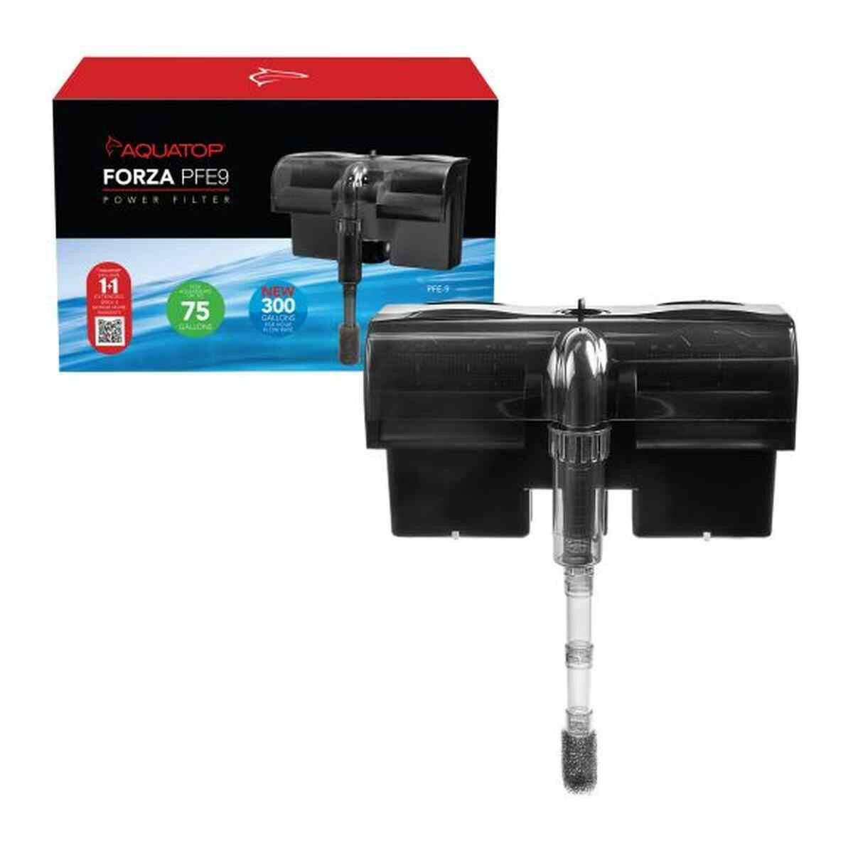 AQUATOP Forza 300 GPH Power Filter for up to 75 Gallon Aquariums, Advanced Filtration Design, PFE-9 Aquatop