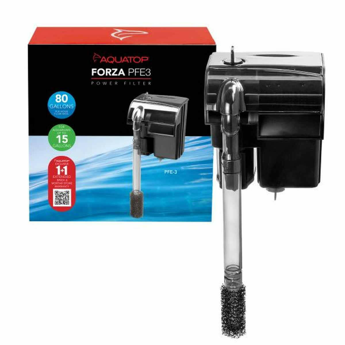 AQUATOP Forza 80 GPH Power Filter for up to 15 Gallon Aquariums, Advanced Filtration Design, PFE-3 Aquatop