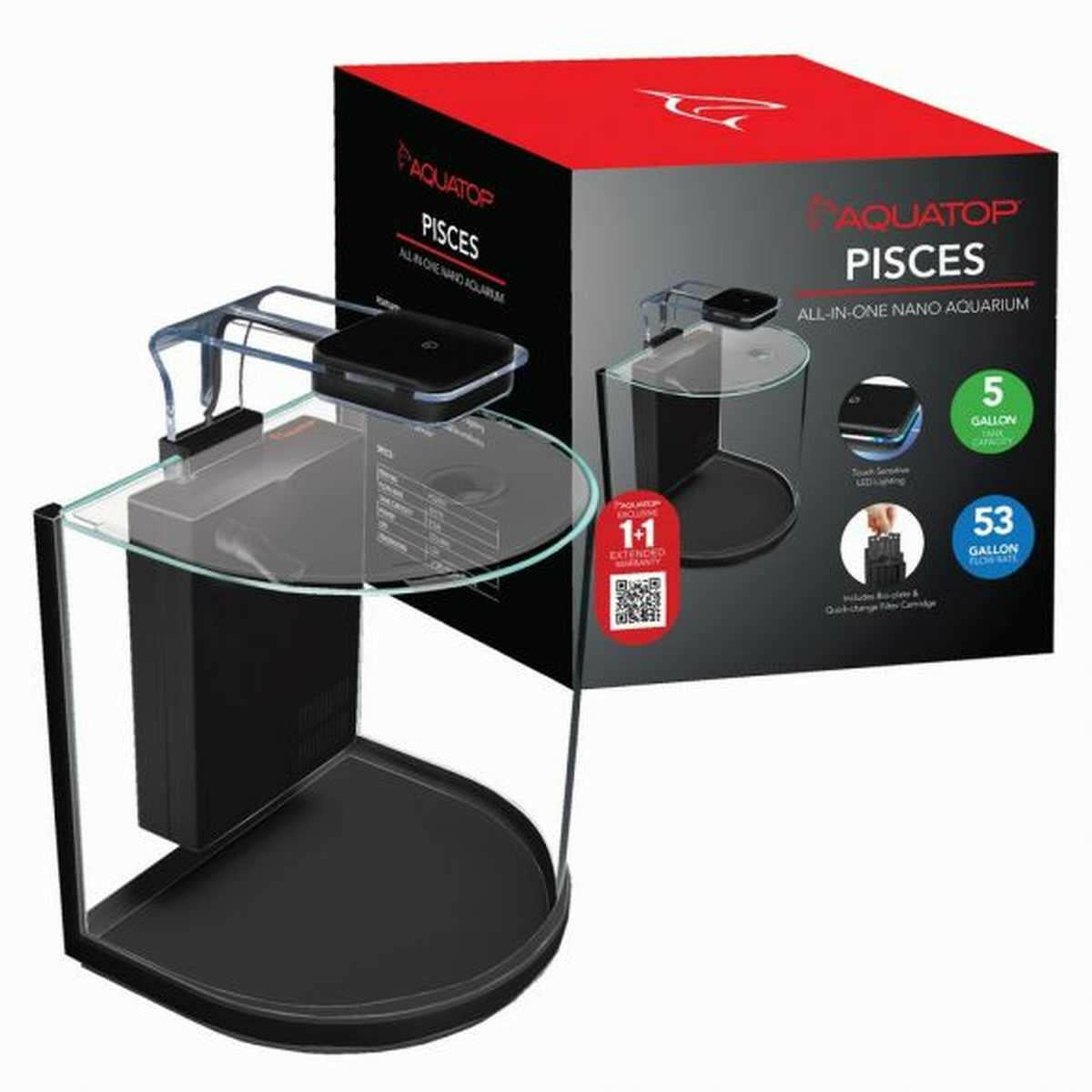 AQUATOP Pisces 5-Gallon Nano Bullet-Shaped Aquarium Kit – 53 GPH Flow with Touch LED & Built-in Filter Aquatop