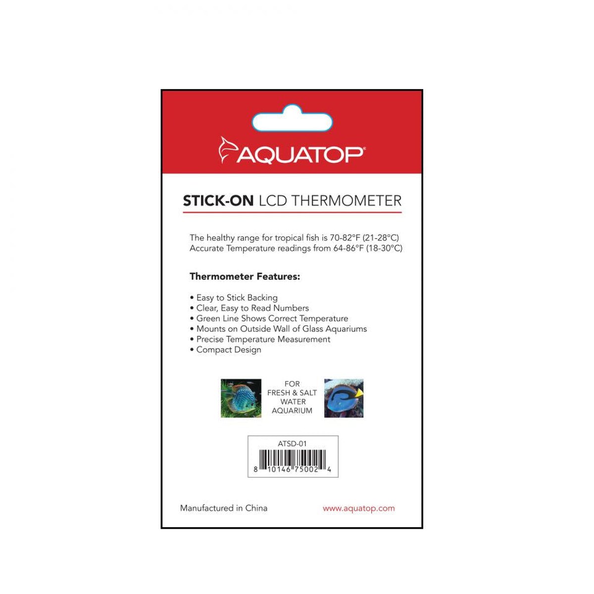 AQUATOP Stick-on LCD Digital Thermometer 1 x 2.5 inches, 64-86°F – ATSD-01 Aquatop
