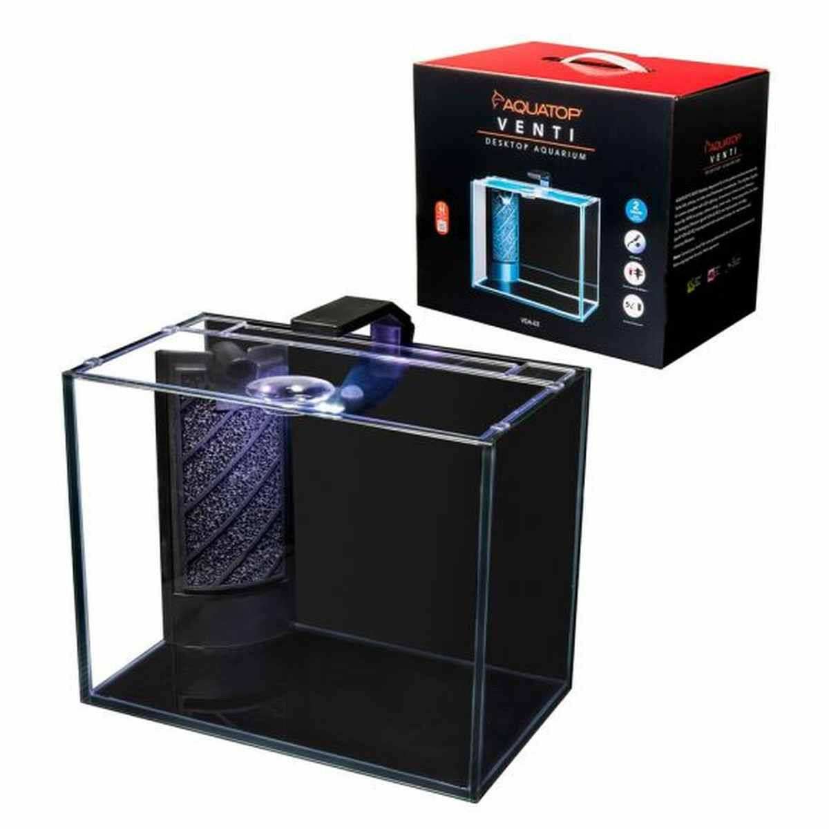 AQUATOP Venti 2-Gallon Glass Aquarium Kit with LED Light, Breza Air Pump & Filter Cartridge VDA-03 Aquatop