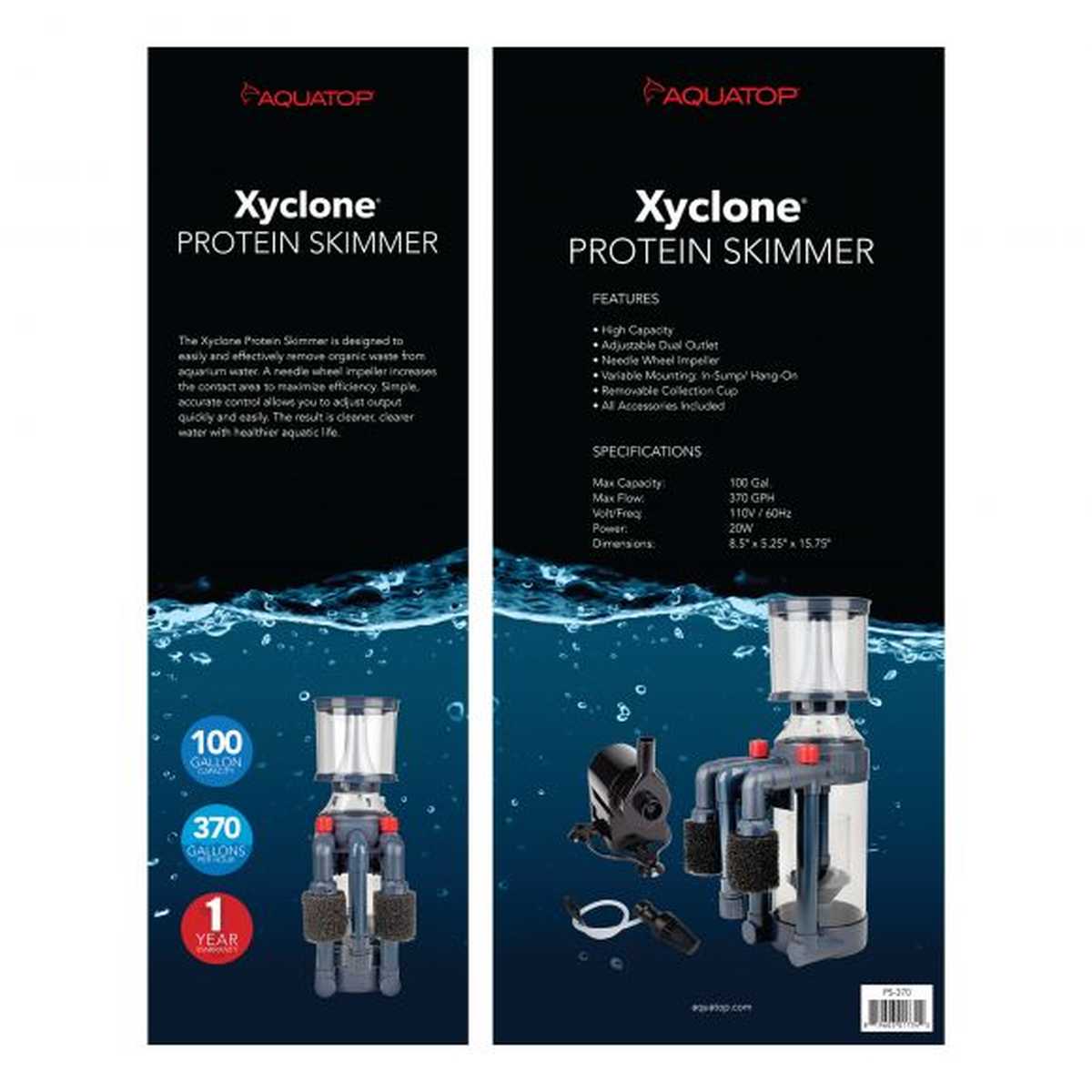 AQUATOP Xyclone Protein Skimmer 370 GPH for Up to 100-Gallon Aquariums – In-Sump/Hang-On PS-370 Aquatop