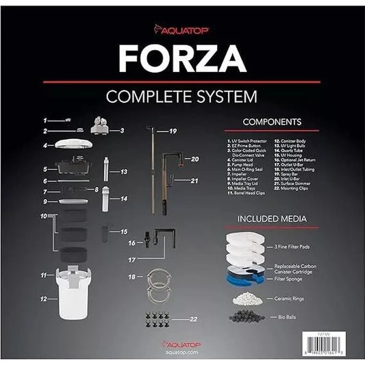 Aquatop Forza Premium Canister Filter, 7W UV, 295 GPH – for 60-90 Gallon Tanks Aquatop