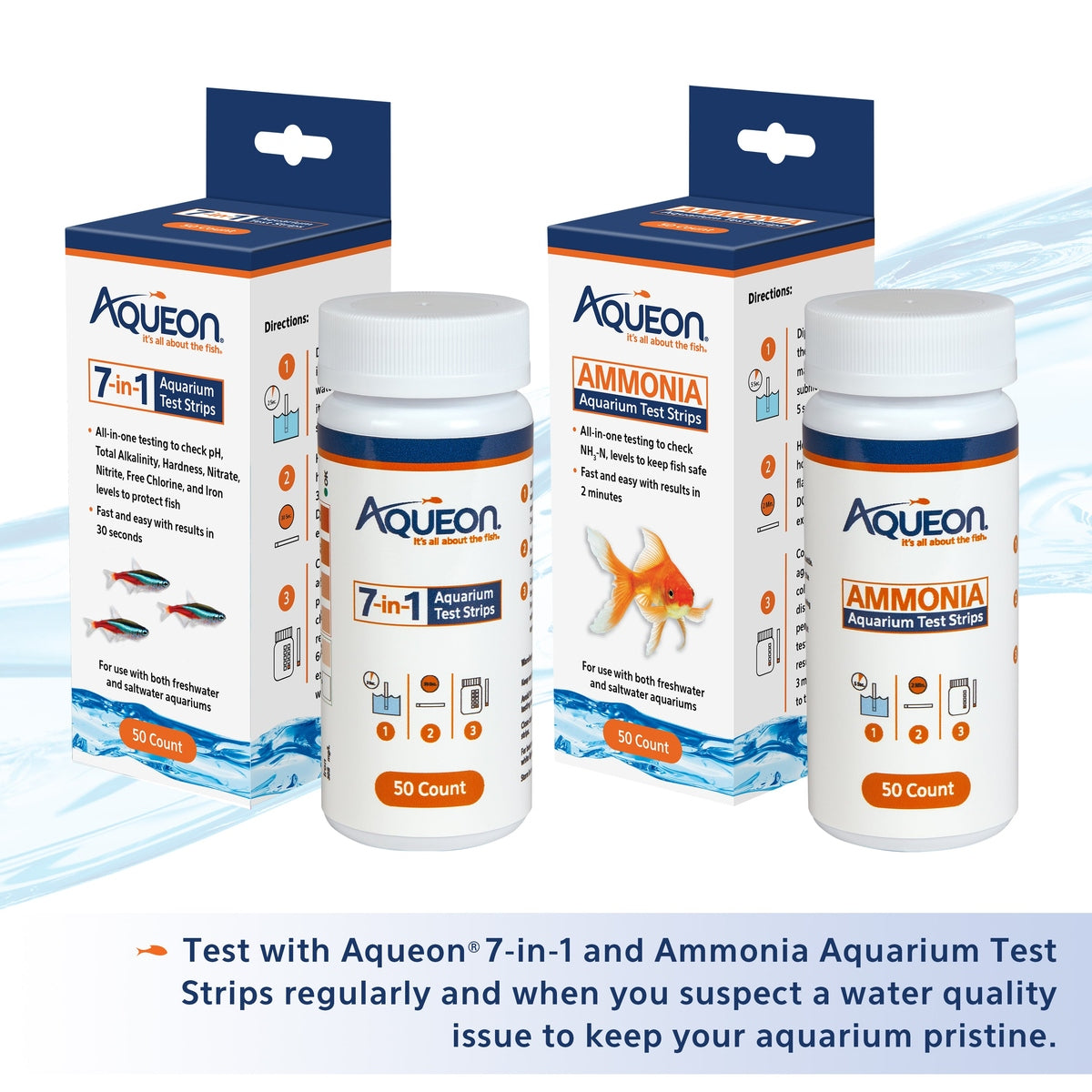 Aqueon 7-in-1 Aquarium Test Strips 50 Count Aqueon