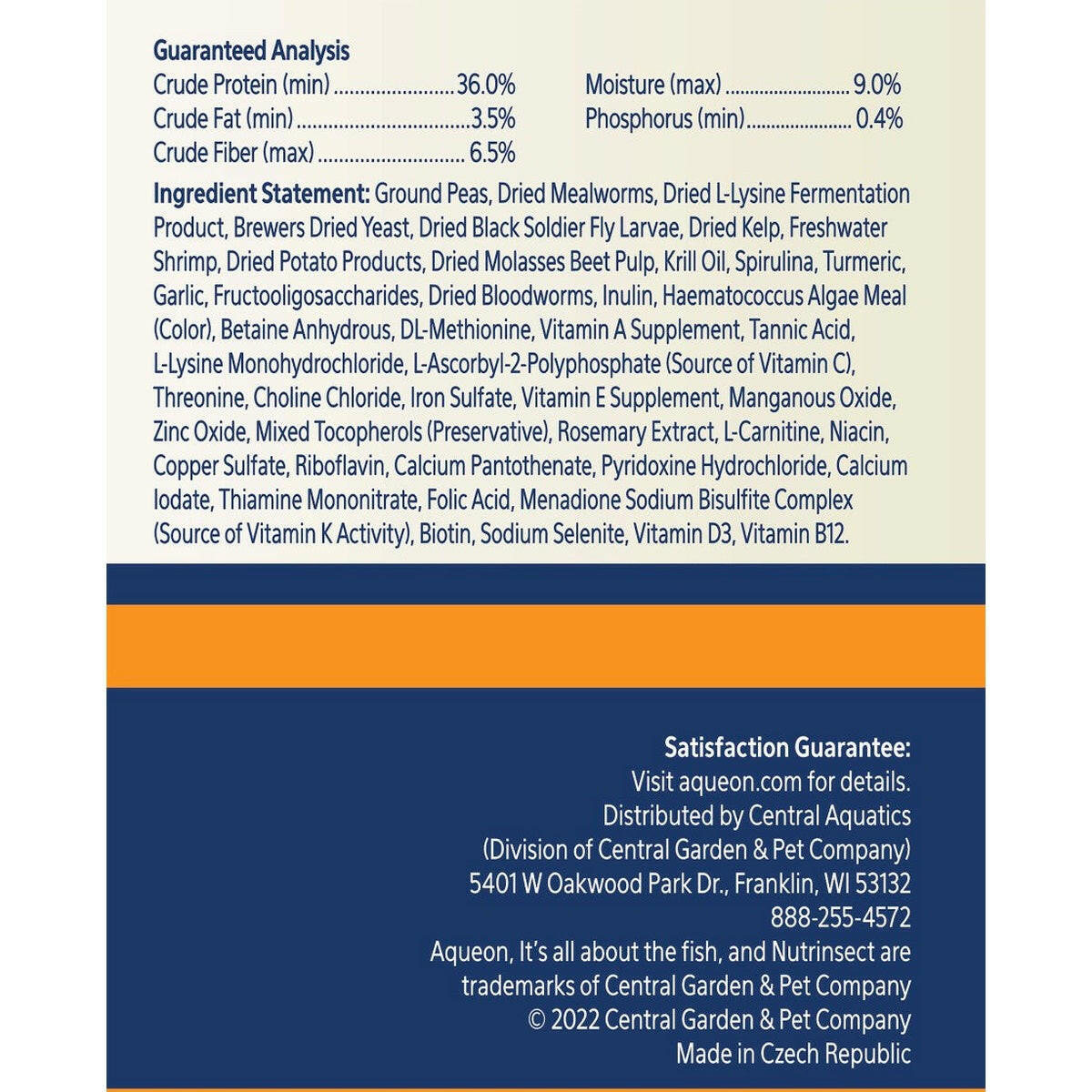 Aqueon Nutrinsect FishFree Fish Food Goldfish Pellets.