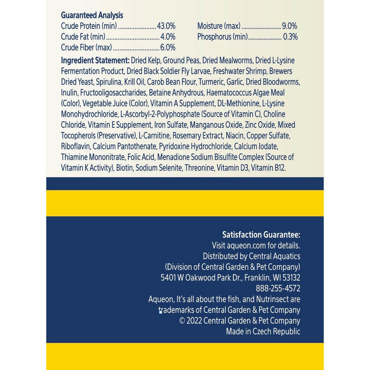 Aqueon Nutrinsect FishFree Fish Food Tropical Pellets.