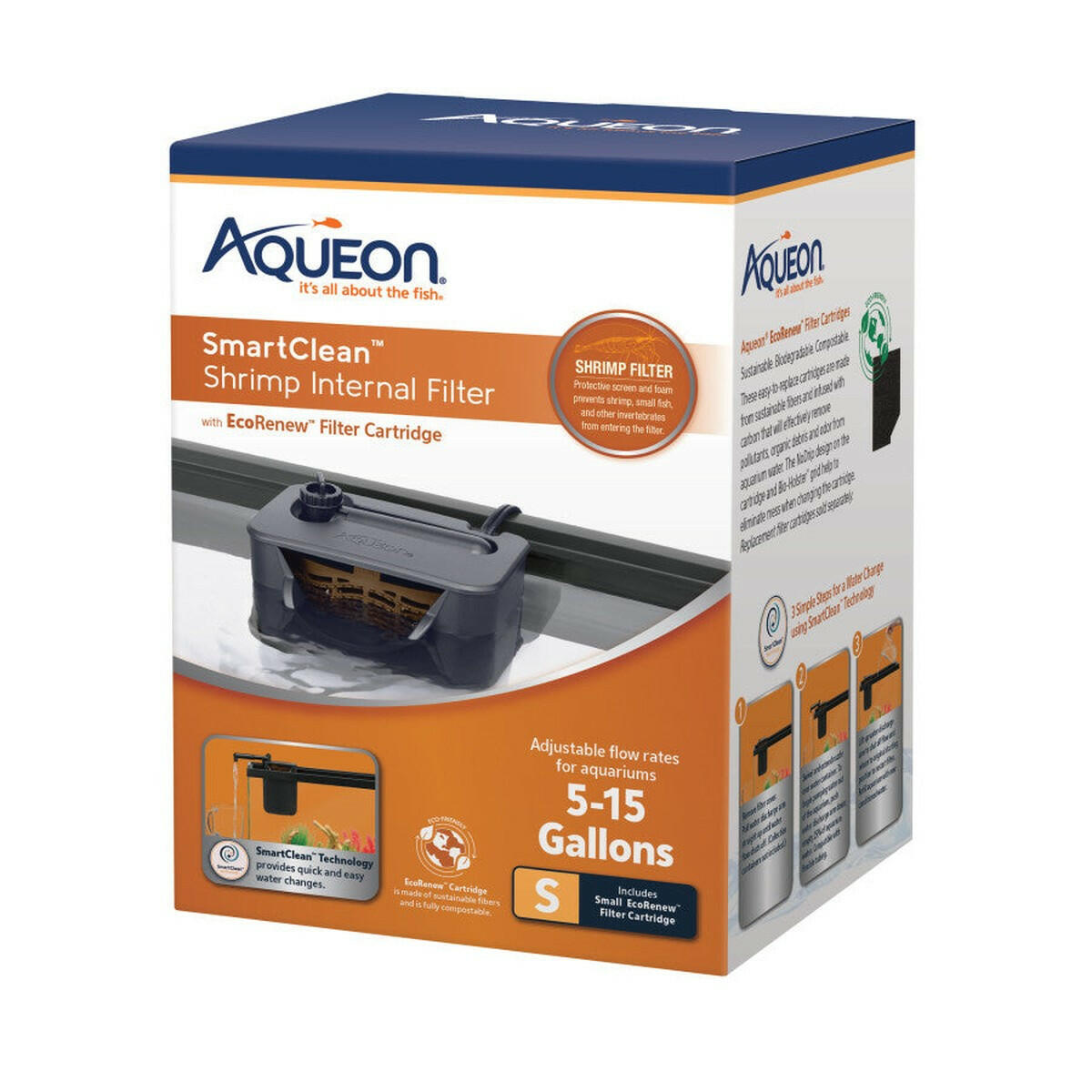 Aqueon® QuietFlow Internal Power Shrimp Filter with SmartClean Technology