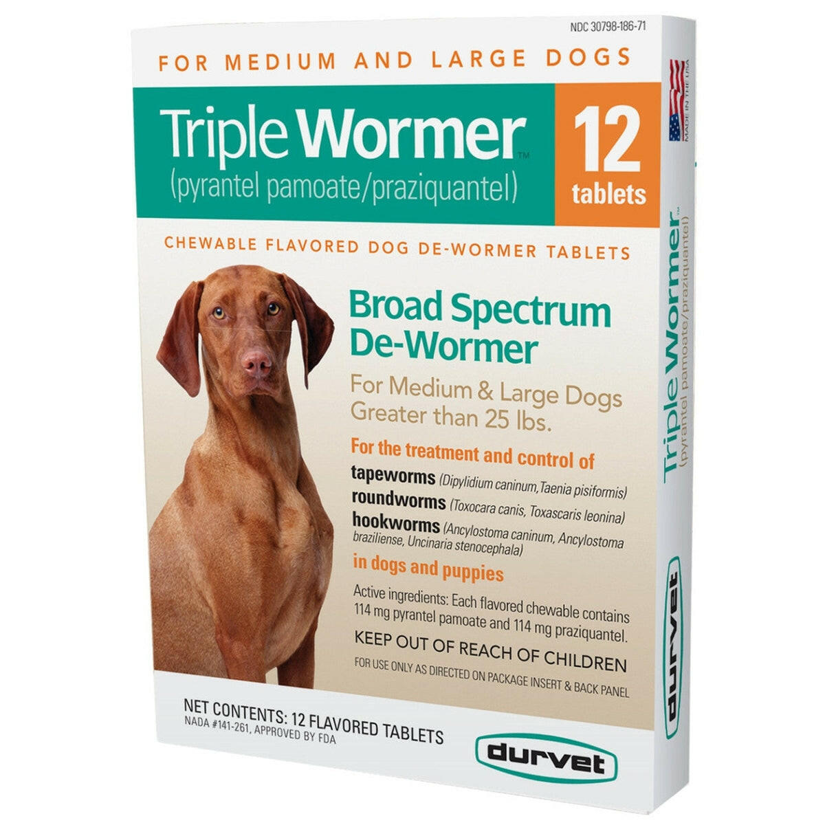 Durvet Triple Wormer Chewable Tablets for Medium to Large Dogs Durvet