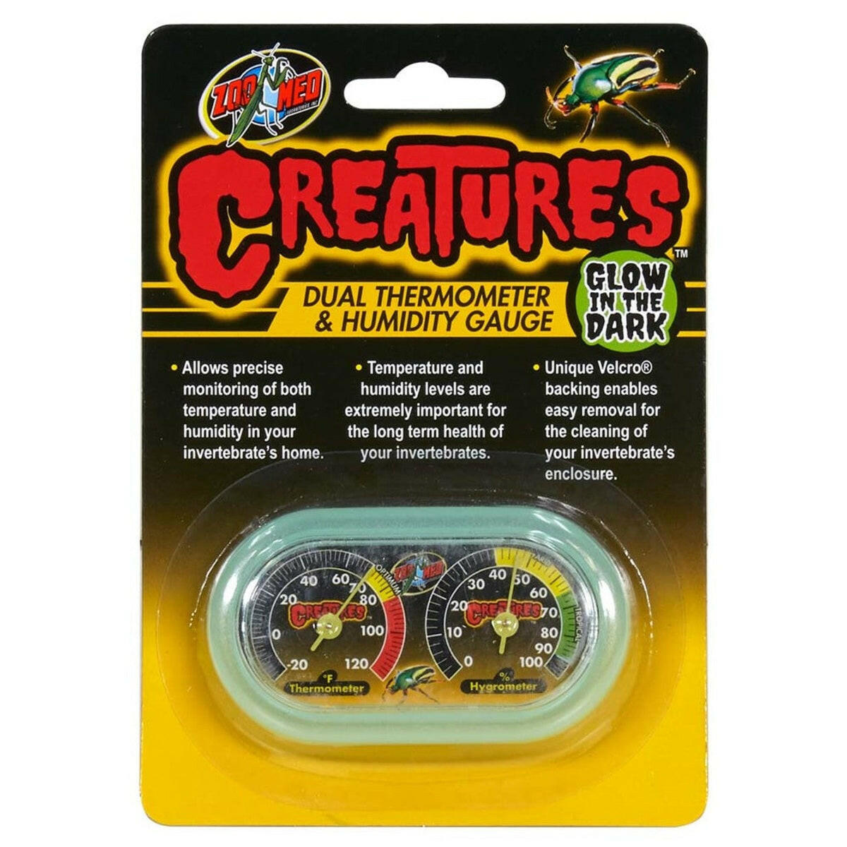 Zoo Med Creatures Dual Thermometer & Humidity Gauge Glow in the Dark ZooMed