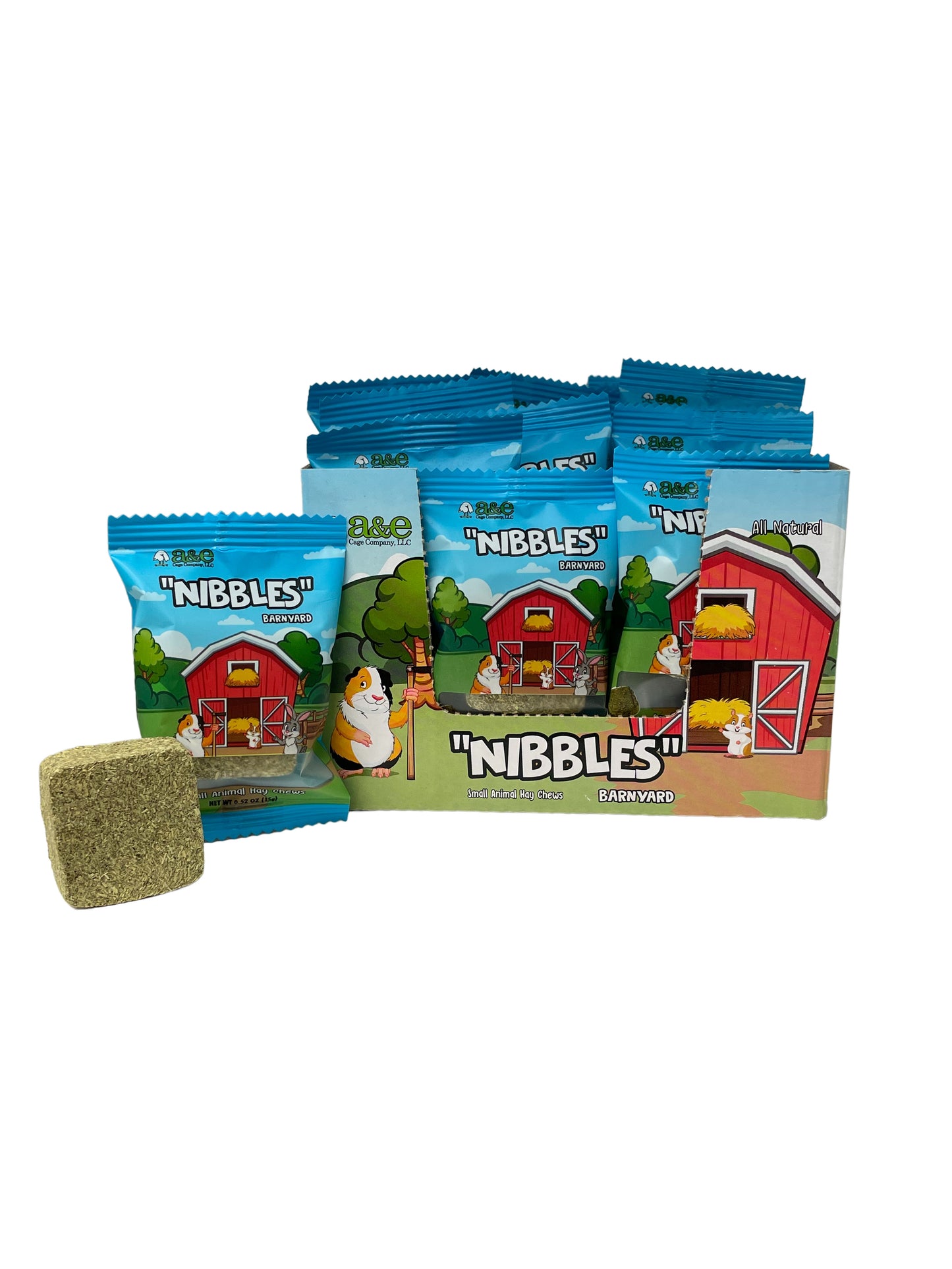 A & E Cages Barnyard Nibbles Hay Chew Small Animal Bites - Round, 32ea/32Pc Display