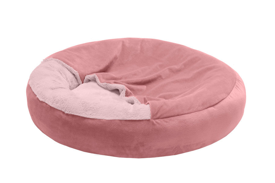 Fur Haven Pet Products Wave Fur & Velvet Hooded Donut Pet Bed - Small.