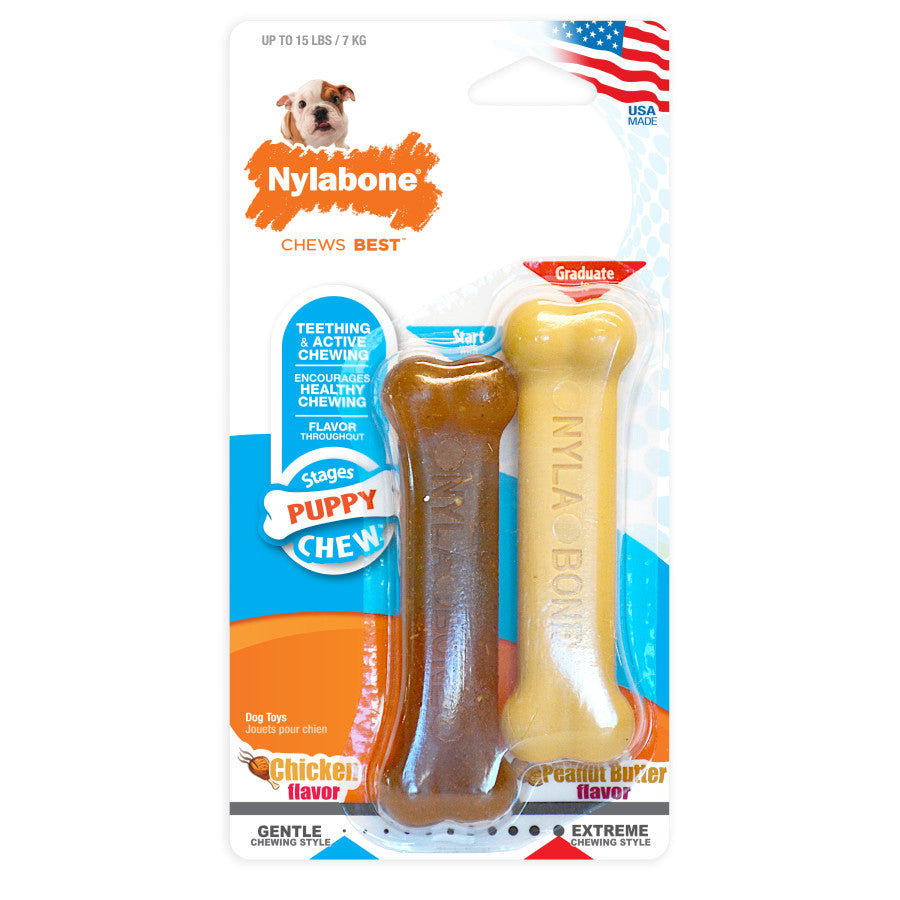 Nylabone Puppy Power Chew Stages Teething Bone & Original Bone Dog Chew Toy