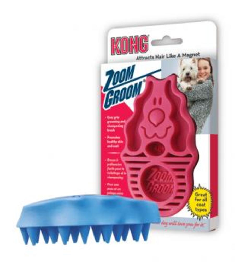 KONG Zoomgroom Rubber Dog Brush Raspberry