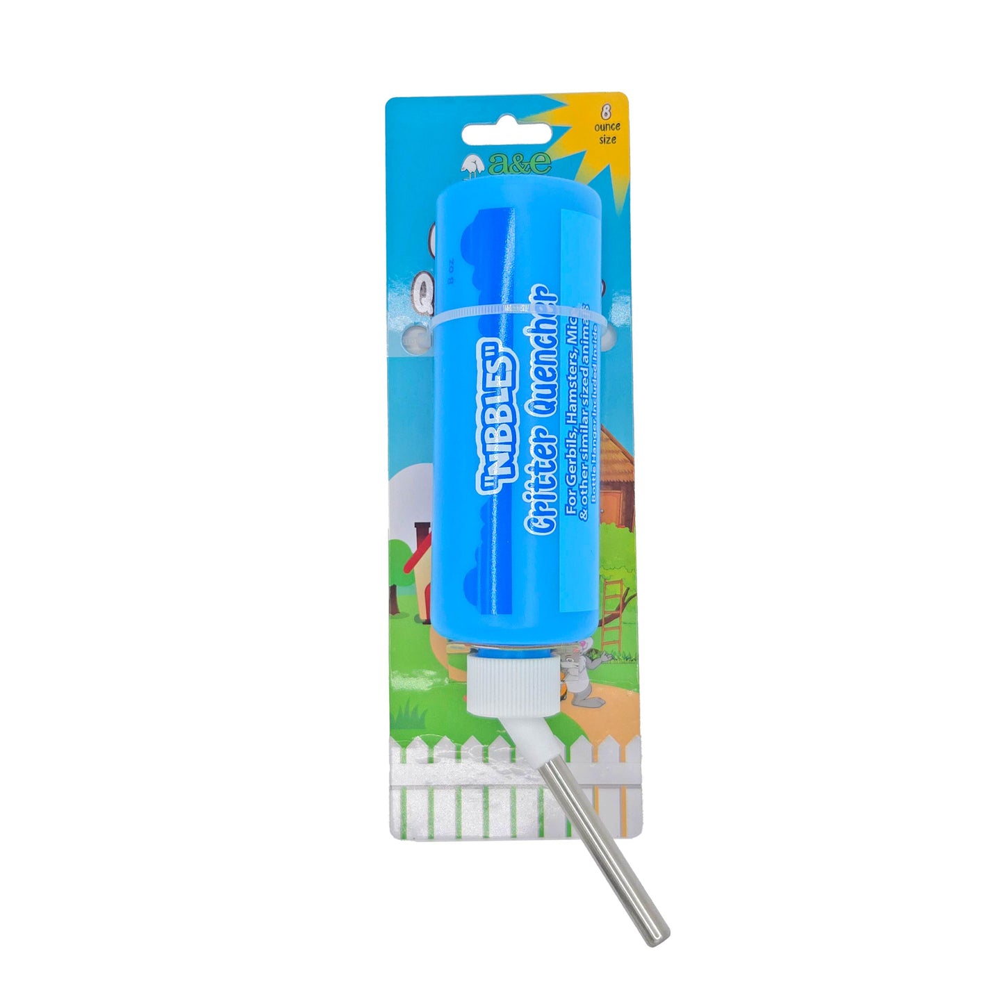 A and E Cages Nibbles Critter Quencher Hanging Water Bottle - Blue, 1ea/8 oz