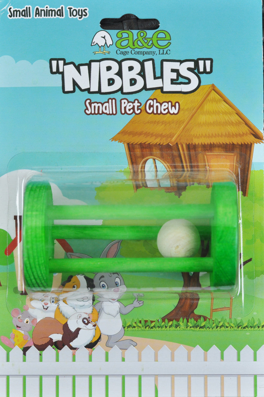 A & E Cages Wooden Cylinder with Ball Small Animal Chew Toy