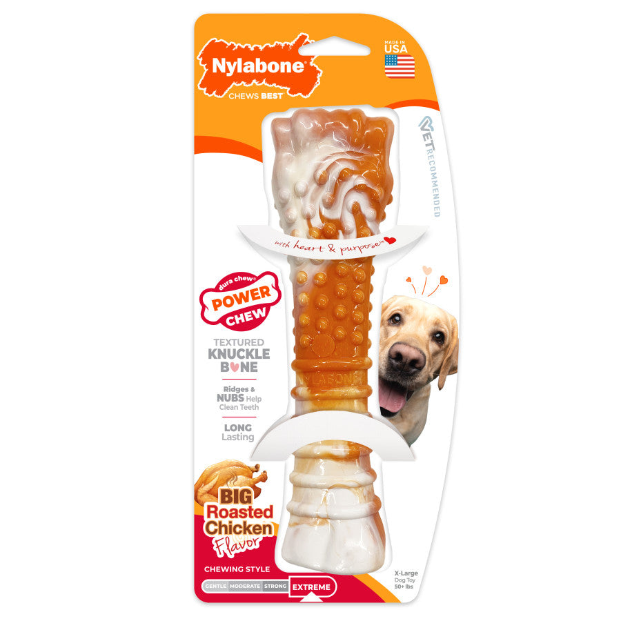 Nylabone Power Chew Textured Bone Dog Chew Toy 70th Birthday Orange Swirl