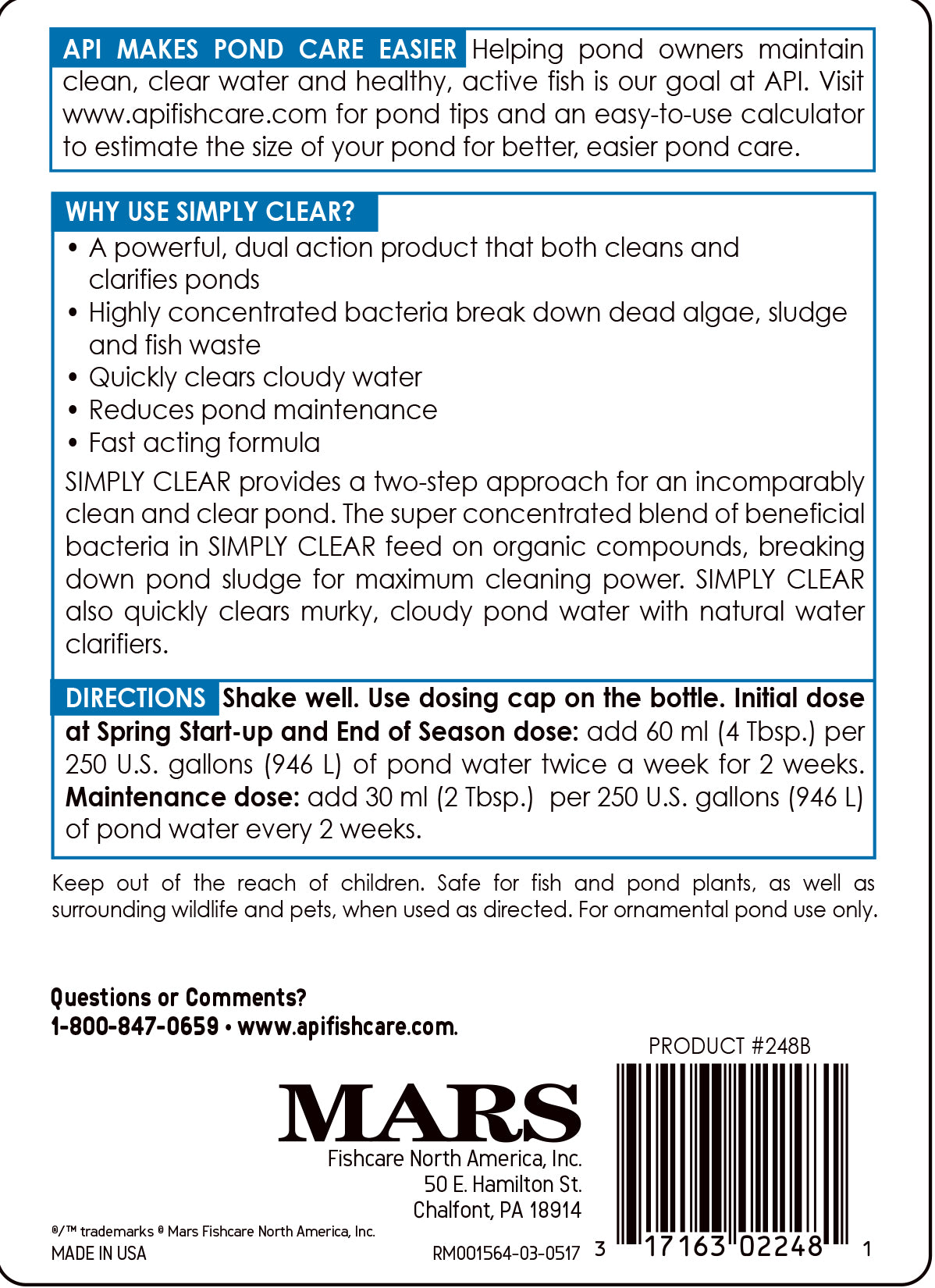 API Pond Simply Clear – 16 oz, 32 oz, 64 oz API Fishcare API
