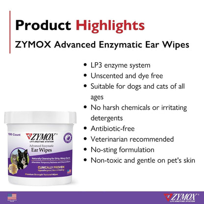 ZYMOX Advanced Enzymatic Ear Wipes ZYMOX