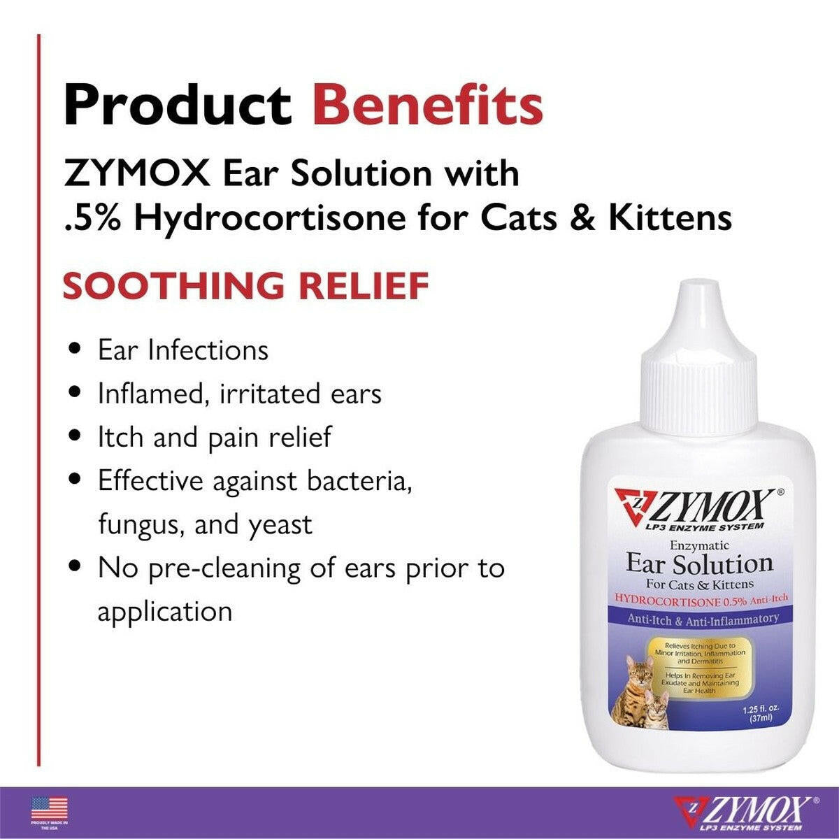 Zymox Enzymatic Ear Solution 0.5% Hydrocortisone for Cats & Kittens.