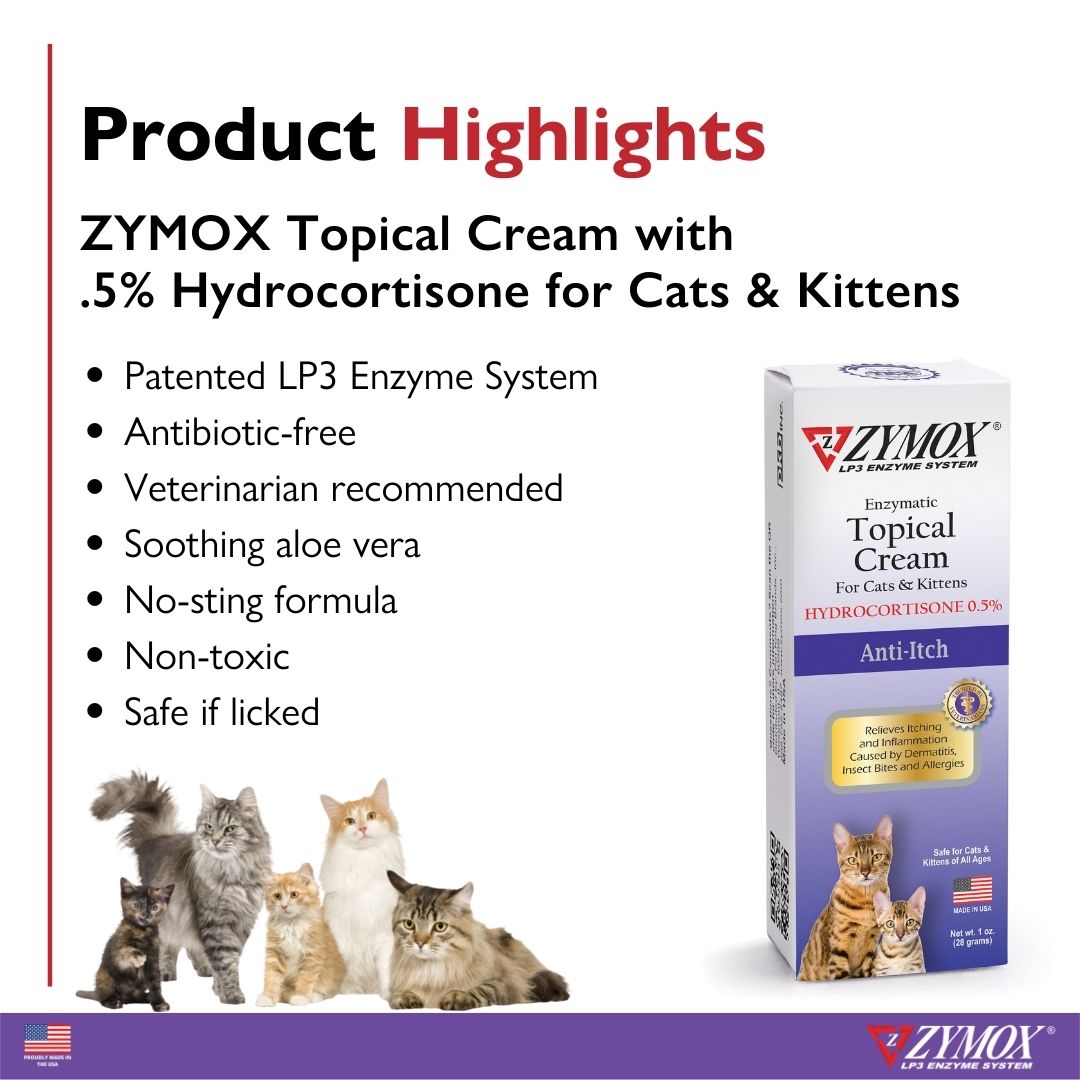 Zymox Enzymatic Topical Cream 0.5% Hydrocortisone for Cats & Kittens ZYMOX