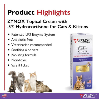 Zymox Enzymatic Topical Cream 0.5% Hydrocortisone for Cats & Kittens ZYMOX