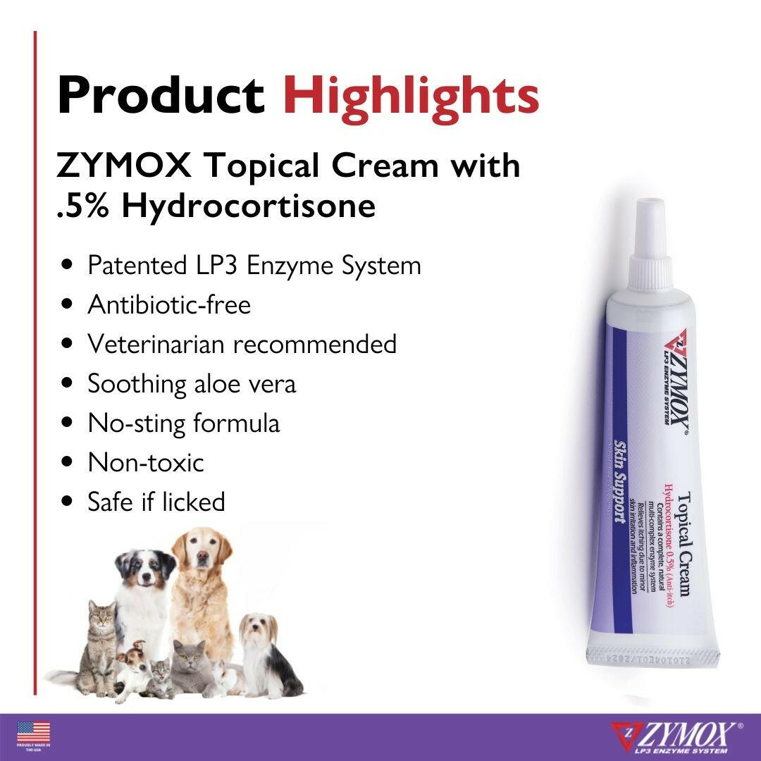 Zymox Topical Cream 0.5% Hydrocortisone Tube.
