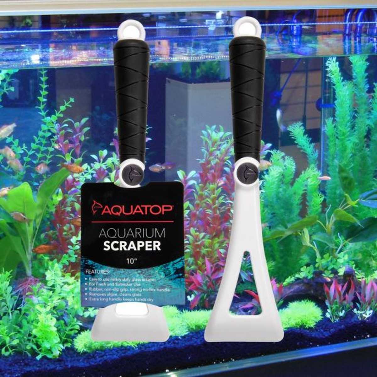 AQUATOP 10" Heavy-Duty Aquarium Scraper with Stainless Steel Blade and Extra Long Handle, AAS-10