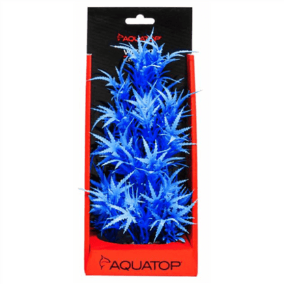 AQUATOP 10" Vibrant Blue Fluorescent Cannabis Plastic Plant with Weighted Base for Aquariums, PD-FCB10