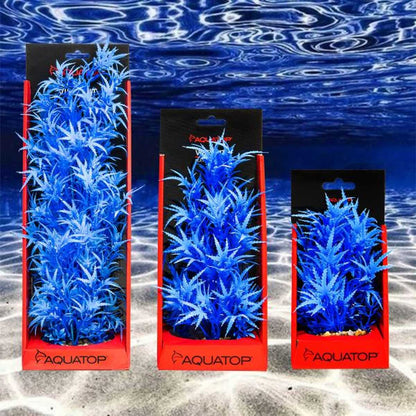 AQUATOP 16" Vibrant Blue Fluorescent Cannabis Plastic Plant wih Weighted Base for Aquariums, PD-FCB16