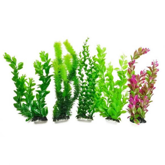 AQUATOP 13" Green Assorted Plastic Plants 5 Pack with Weighted Bases for Aquariums PD-MULTI13