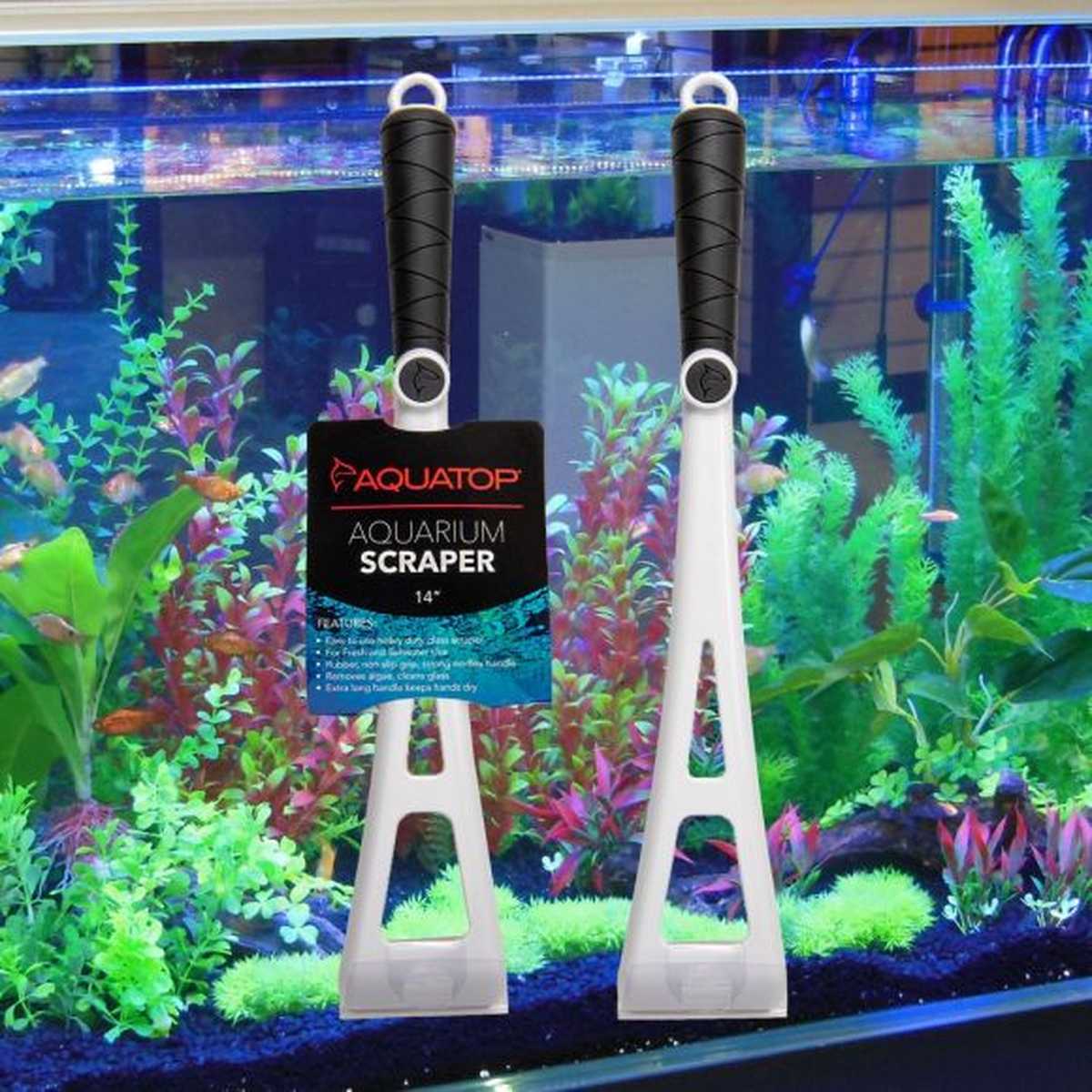 AQUATOP 14" Heavy-Duty Aquarium Scraper with Stainless Steel Blade and Extra Long Handle, AAS-14