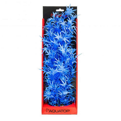 AQUATOP 16" Vibrant Blue Fluorescent Cannabis Plastic Plant wih Weighted Base for Aquariums, PD-FCB16