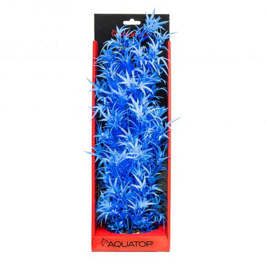 AQUATOP 16" Vibrant Blue Fluorescent Cannabis Plastic Plant wih Weighted Base for Aquariums, PD-FCB16