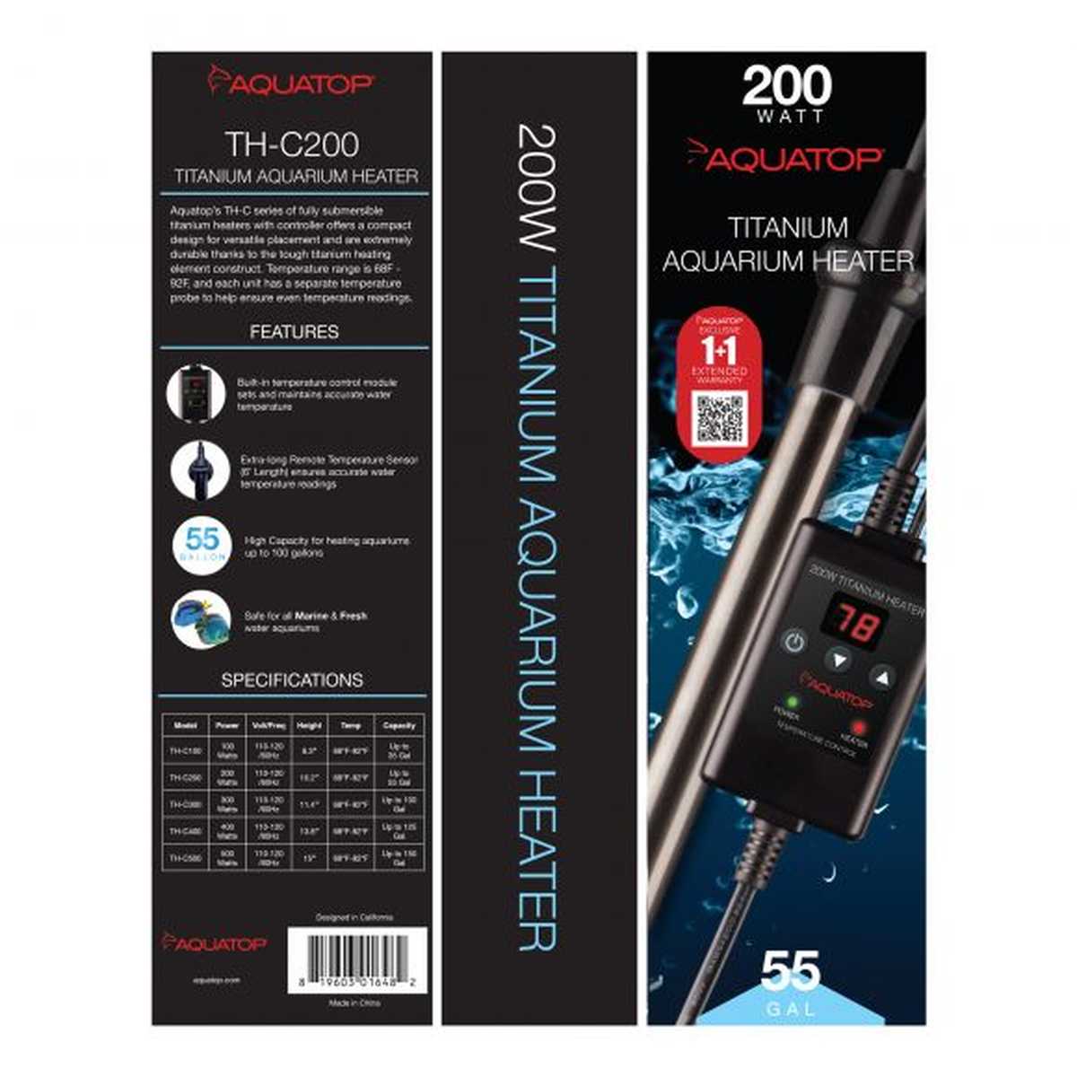 AQUATOP 200W Titanium Heater with Controller for Aquariums up to 55 Gallons TH-C200