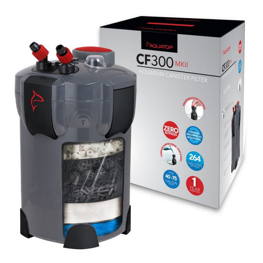 AQUATOP 3-Stage Canister Filter 264 GPH, Vortex Prime - For 75-Gal Tanks, Media Included, CF-300MKII Aquatop